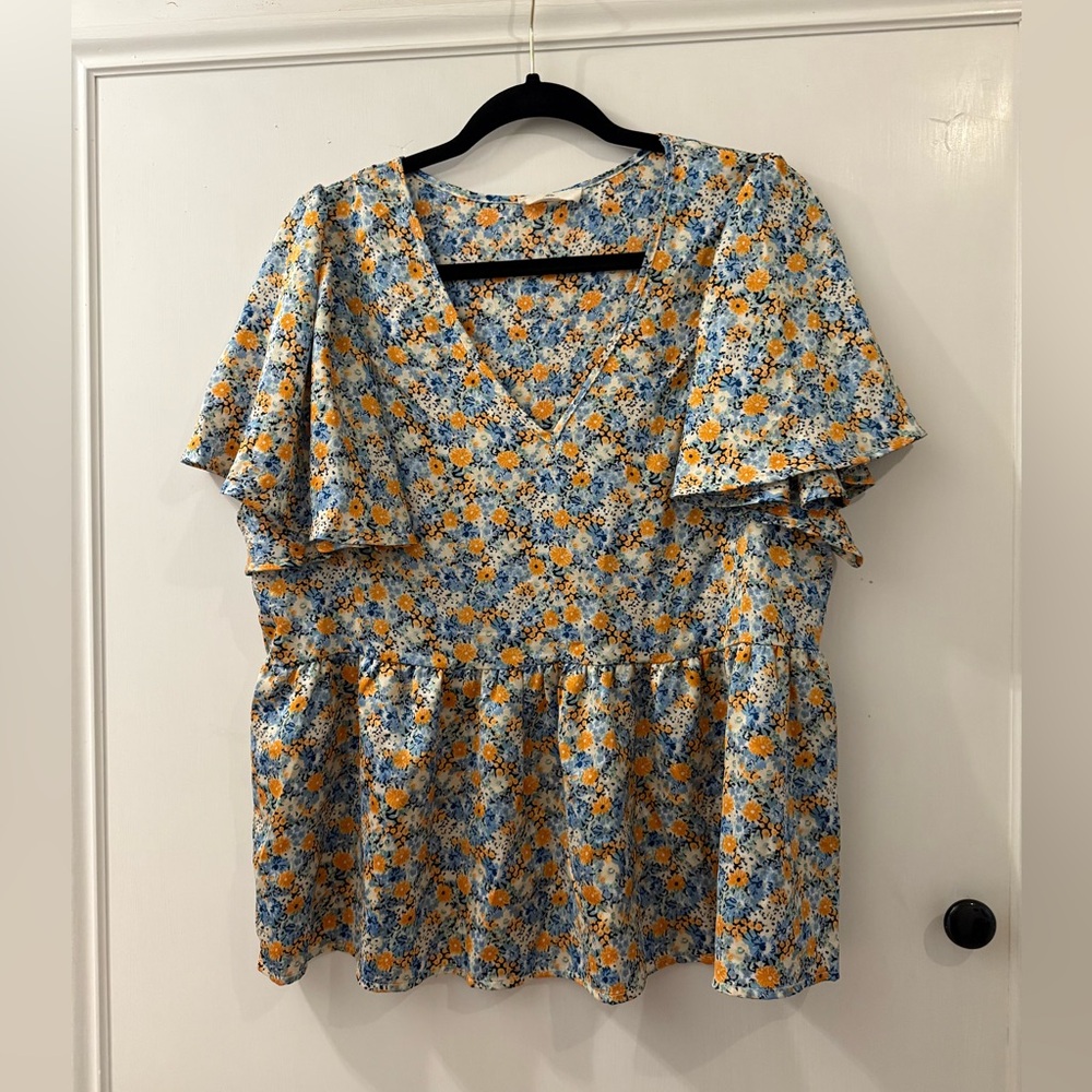 Entro Floral Blouse with Blue and Yellow Accents